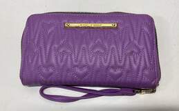 Betsey Johnson Purple Quilted Zip Around Envelope Card Wallet Wristlet