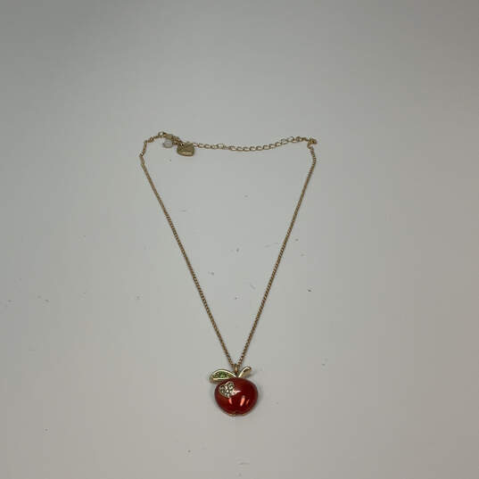 Designer Betsey Johnson Gold-Tone Red Apple Back To School Pendant Necklace image number 3