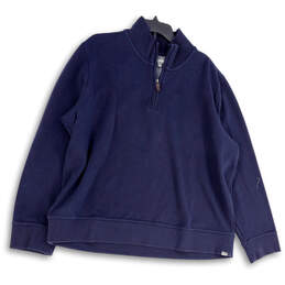 Mens Blue Long Sleeve Mock Neck Quarter Zip Pullover Sweater Size 2XL