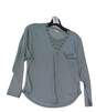 Girls Womens Gray Long Sleeve Curved Hem Casual Pullover T Shirt Size S image number 1