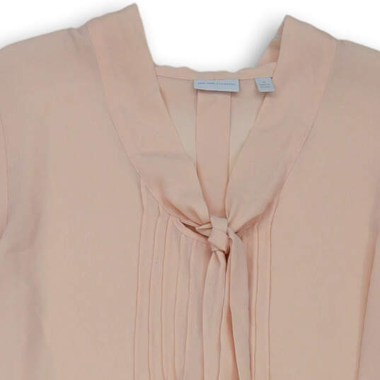 Womens Pink Long Sleeve Pleated Tie Neck Apricot  Blouse Top Size X-Large image number 3