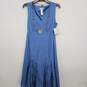 Blue Sleeveless V Neck Ruffled Dress With Aquatic Jewel image number 1