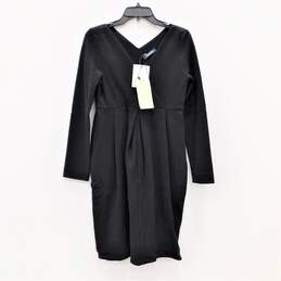 'S Max Mara' Black Wool Bend V-Neck Long Sleeve Knee Length Women's Dress Size M NWT with COA
