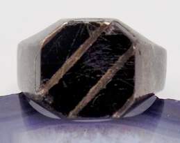 Taxco Sterling Silver Faux Onyx Inlay Mens Ring 11.0g