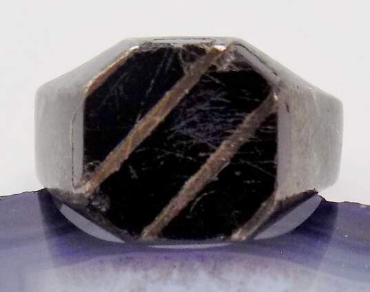 Taxco Sterling Silver Faux Onyx Inlay Mens Ring 11.0g image number 1