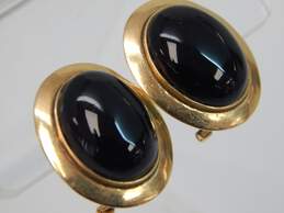 14K Yellow Gold Onyx Cabochon Oval Omega Clip Post Earrings 6.5g alternative image