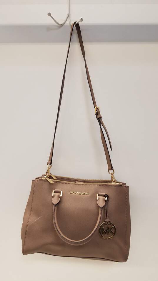 Michael Kors Triple Compartment Saffiano Leather Satchel Taupe image number 6