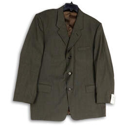 Mens Green Long Sleeve Notch Collar Pockets Three Button Blazer Size 44x38