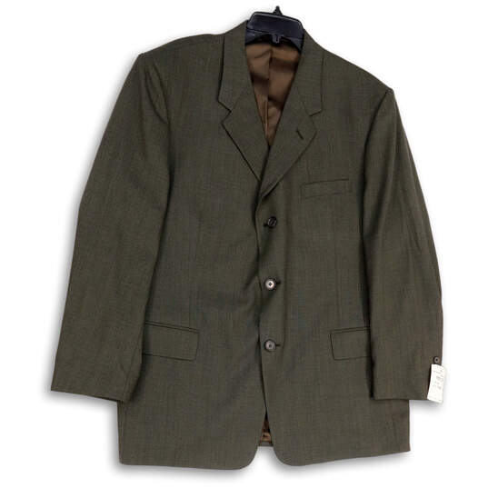 Mens Green Long Sleeve Notch Collar Pockets Three Button Blazer Size 44x38 image number 1