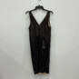 NWT Women's Black Beige Crochet Sleeveless V-Neck Zipper Sheath Dress Sz L image number 2