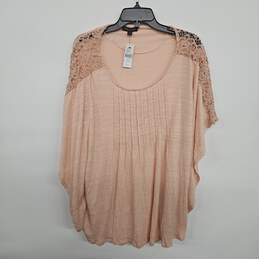 Pink Pleated Scoop Neck Butterfly Sleeve Blouse
