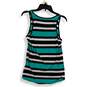 Womens Black Green Striped Scoop Neck Sleeveless Pullover Tank Top Size S image number 2