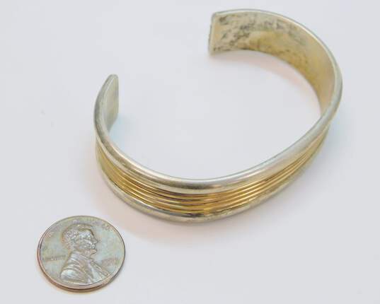 Tom Hawk Dine Navajo 925 Sterling Silver & Gold Filled Ridged Cuff Bracelet 37.0g image number 3