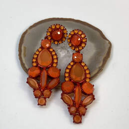 Designer J. Crew Gold-Tone Orange Red Crystal Cut Stone Drop Earrings