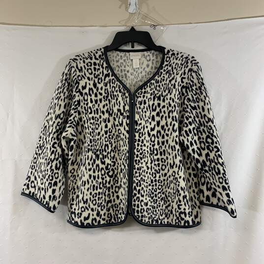 Women's Ivory Chico's Leopard Print 3/4 Sleeve Jacket, Sz. 1 image number 1