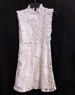 Womens Natural White Paisley Lace Cotton Ruffle Sleeveless Mini Dress Size 34