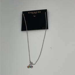 Designer Coach Silver-Tone Chain Multicolor Crystal Stone Pendant Necklace