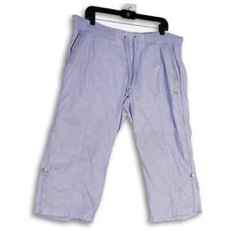 Womens Blue Flat Front Elastic Waist Stretch Pocktes Capri Pants Size XL