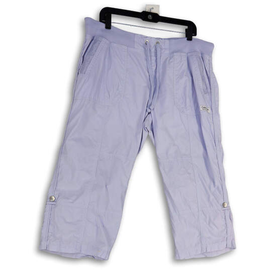 Womens Blue Flat Front Elastic Waist Stretch Pocktes Capri Pants Size XL image number 1