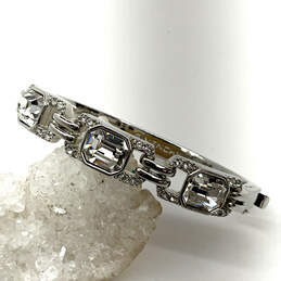 Designer Givenchy Silver-Tone Clear Crystal Stone Hinged Bangle Bracelet