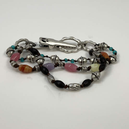 Designer Lucky Brand Sliver-Tone Three Layer Multicolor Beaded Bracelet image number 3