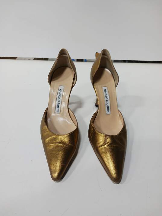 Women's Manolo Blahnik Gold d'Orsay Stiletto Heels Sz 6 IOB image number 3