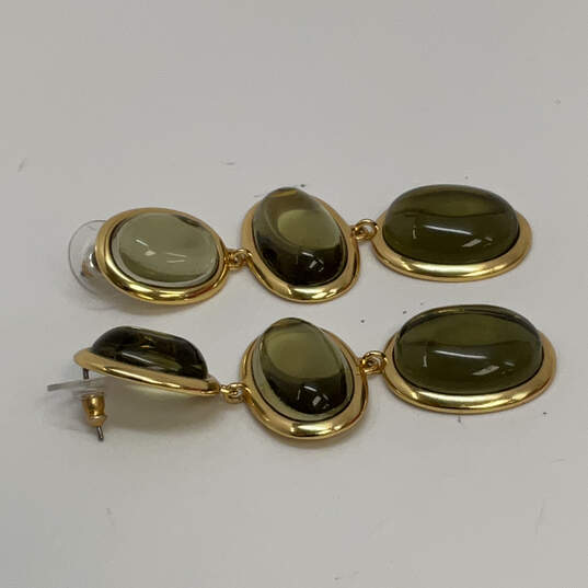 Designer J. Crew Gold-Tone Oval Shape Stone Classic Dangle Earrings image number 2