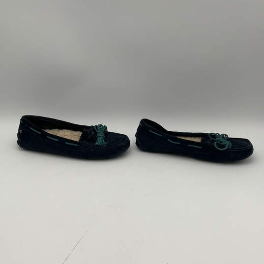 Womens Meena Blue Faux Fur Suede Leather Round Toe Moccasins Slippers Sz 7 image number 4