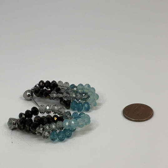 Designer Swarovski Blue Black Shiny Beaded Layres Fashionable Drop Earrings image number 1