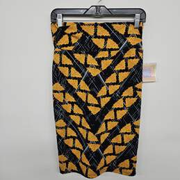 Midi Pencil Skirt Black/Gold Print
