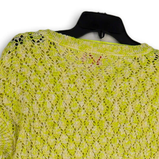 NWT Womens Yellow White Crew Neck 3/4 Sleeve Knitted Pullover Sweater Sz 0X image number 4