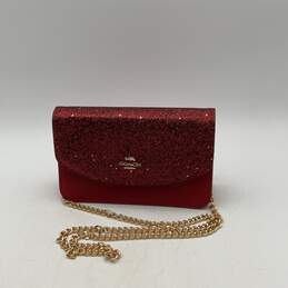 Coach Womens Red Leather Glittery Chain Strap Magnetic Shoulder Bag Purse