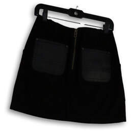 Womens Black Flat Front Pockets Back Zip Stretch Short A-Line Skirt Size 0