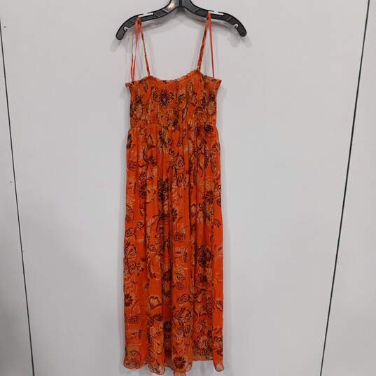 NWT Womens Orange Floral Spaghetti Strap Smocked Maxi Dress Size Large image number 1