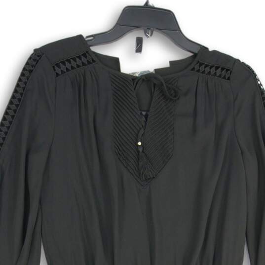 White House Black Market Womens Black Neck-Tie Long Sleeve Blouson Dress Size 4 image number 3
