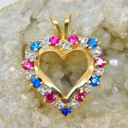 10K Yellow Gold Ruby Spinel & Diamond Accent Heart Pendant 2.7g