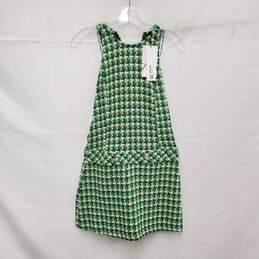 NWT Zara WM's Green Tweed Pinafore Mini Dress Size SM