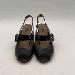 Anyi Lu Womens Black Leather Peep Toe Block Heel Slingback Sandals Size EU 41.5