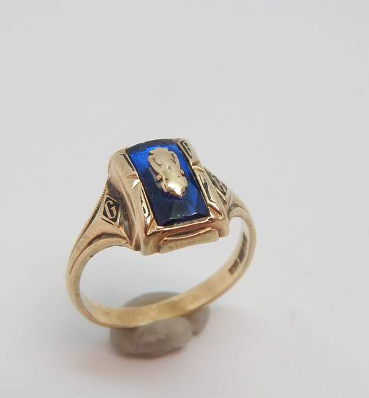 Vintage 10k Yellow Gold Blue Glass Class Ring 3.6g image number 5