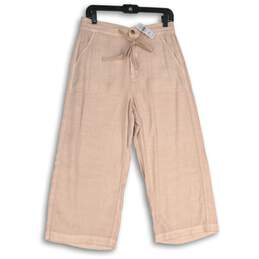NWT Womens Pink Flat Front Slash Pocket Wide-Leg Drawstring Cropped Pants Size 8