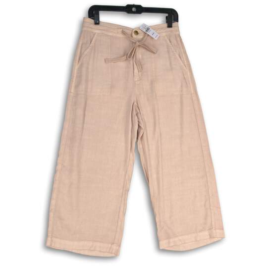 NWT Womens Pink Flat Front Slash Pocket Wide-Leg Drawstring Cropped Pants Size 8 image number 1