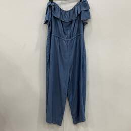 Loft Womens Blue Denim Ruffle Off-Shoulder One-Piece Jumpsuit Dress Size XXL alternative image