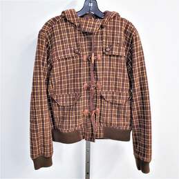 The North Face Bellflower Bomber Jacket Brown Plaid Houndstooth Wool Blend Women's Size L