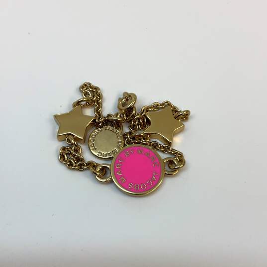 Designer Marc Jacobs Gold Tone Pink Stone Charm Bracelet image number 4