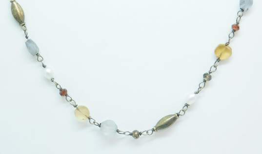 Stella & Dot Goldtone Faceted Iolite Citrine Garnet Pearls & Oval Beaded Station Necklace 13.6g image number 2
