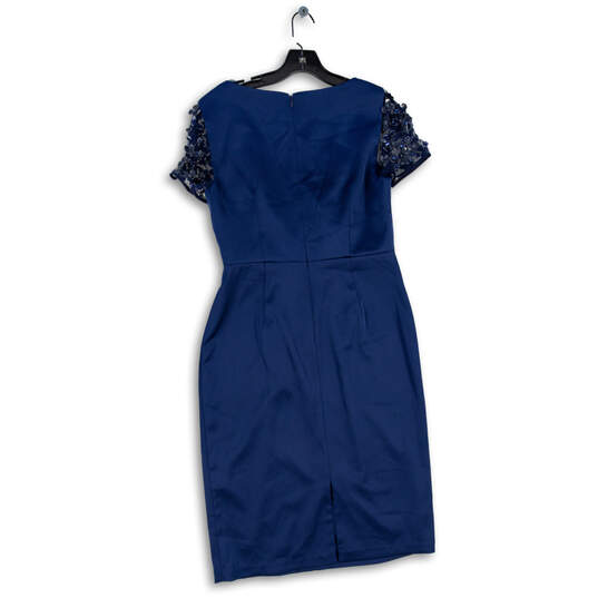 NWT Womens Blue Beaded Short Sleeve V Neck Wrap Dress Size 8 image number 2