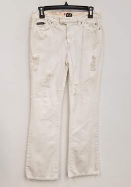 Womens White Cotton Light Wash Distressed Straight Jeans Size 26/40