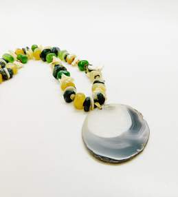 VTG Miriam Haskell Grey Banded & Moss Agate & Shell Beaded Pendant Necklace alternative image