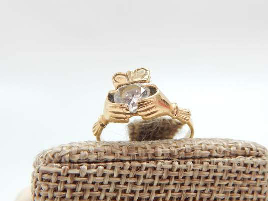 14k Yellow Gold CZ Claddagh Ring 2.2g image number 6