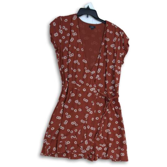 Loft Womens Red White Floral Cap Sleeve Ruffle Wrap One-Piece Romper Size 8 image number 1